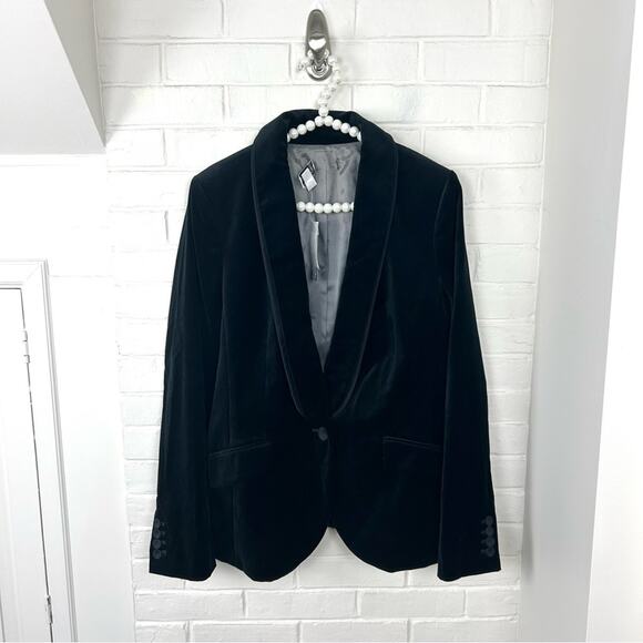 NWT LOFT Black Velvet Tuxedo Blazer Jacket Size 12 - Picture 1 of 13